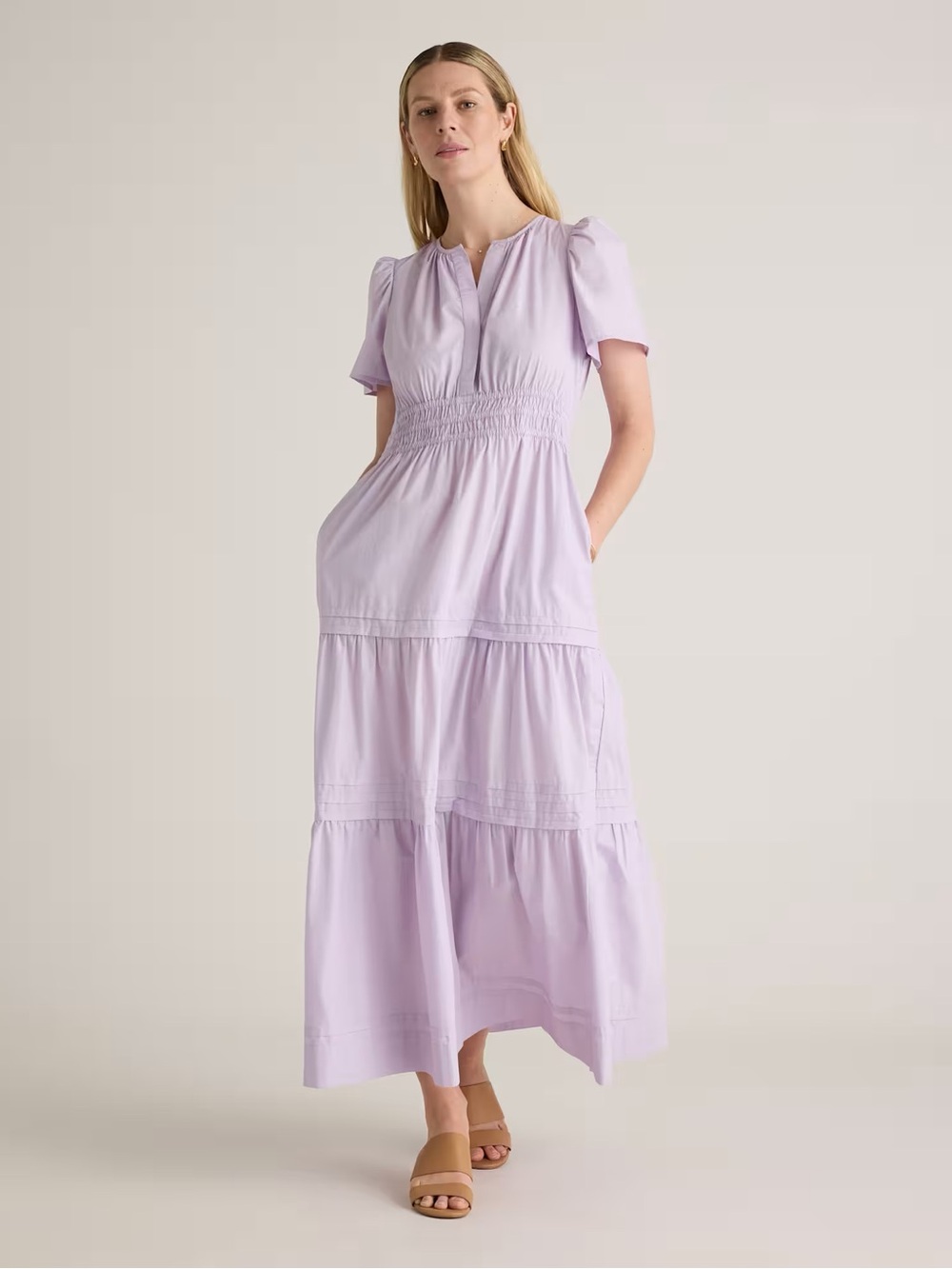 Quince Lavender Tiered Maxi Dress